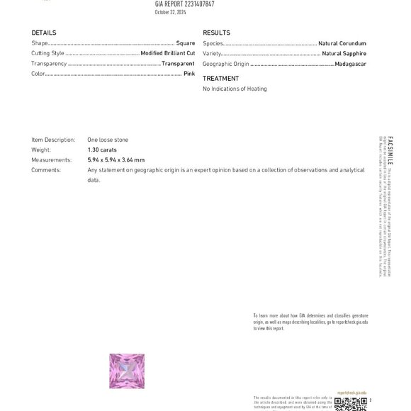 Emerald Natural Mined Loose Sapphire (1.3 Ct Pink Vs2) Gia C53000082 - Picture 5 of 6